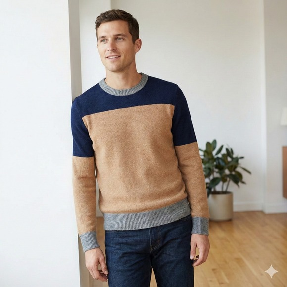 J. Crew Other - J Crew Sweater Mens Small Colorblock Merino Wool Blend Sweater Navy‎ Tan Grey